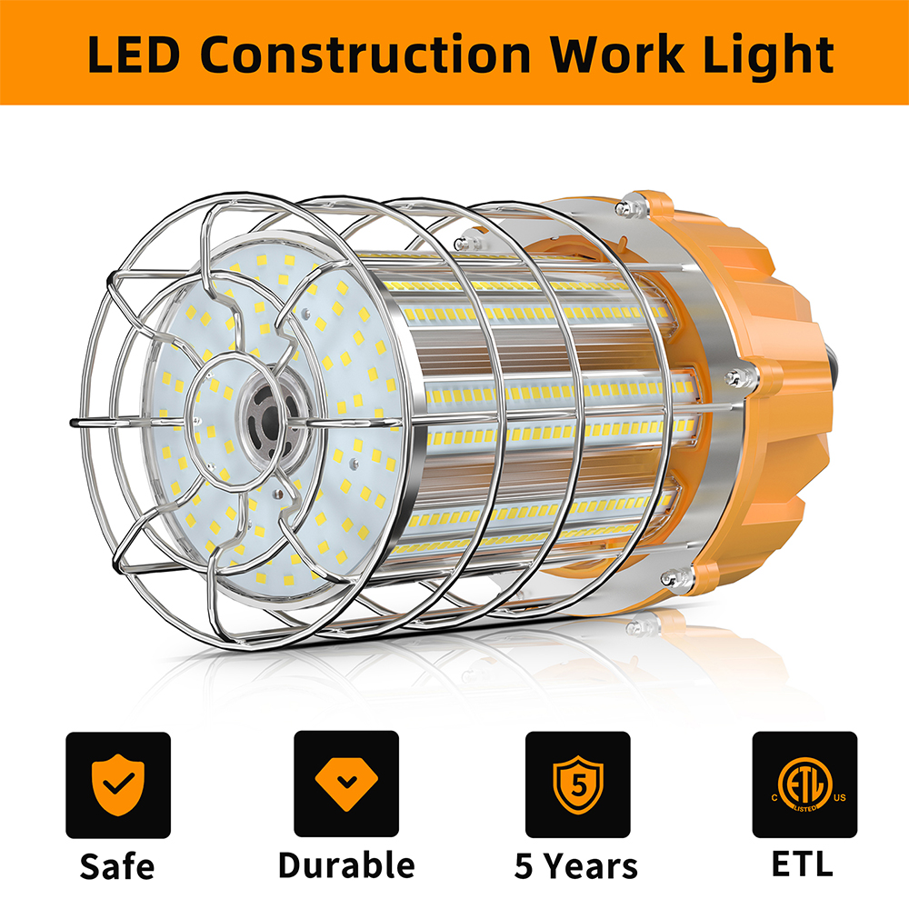 UL DLC Listed LED Temporary Work Light with Adjustable Watts 60W 80W 100W 14,500LM, 5000K CCT portable light Work Site Lightning, IP65 Temporary Con - 3