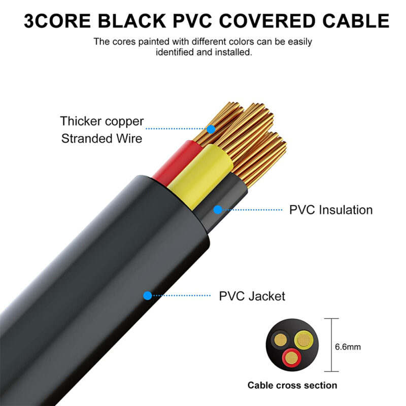 18 Gauge Electrical Wire with 3 Conductor, 1000ft Black Cable